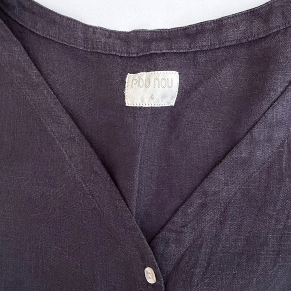 POU NOU Black Linen Jumpsuit Wide Leg Button Front Minimalist M/L - Picture 4 of 10